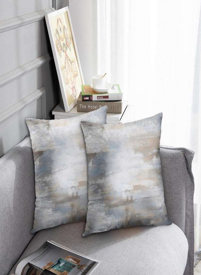Britimes Throw Pillow Covers Modern Home Art Decor, 18 x 18 Inches Set of 2 Abstract Oil Painting Pillowcases for Bedroom, Living Room, Cushion Couch Sofa, Abstract Beige Grey Blue - Image 2